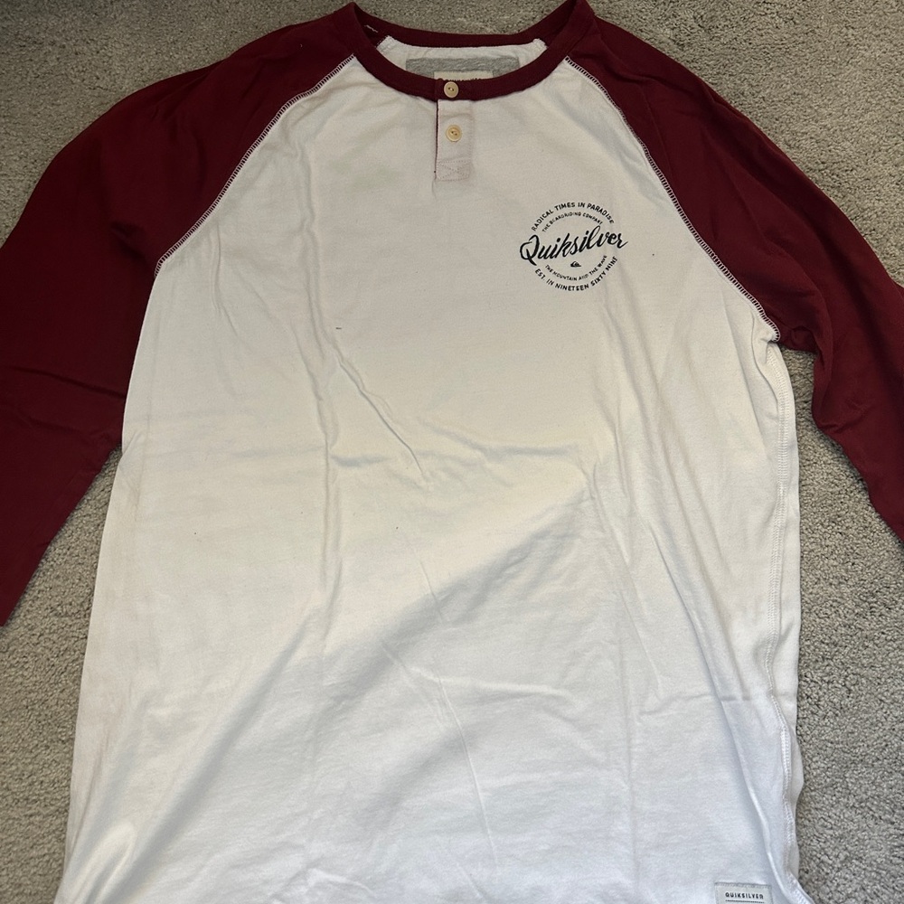 Quiksilver Red and White Long Sleeve Tee